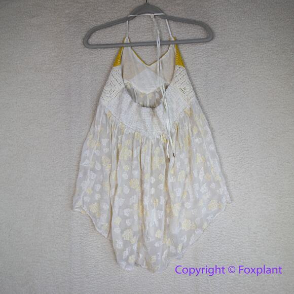 New! Free People Women's Crochet‎ Halter Yellow Bell Tunic Ivory Combo, size L - Picture 8 of 11